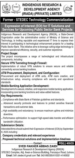 Indigenous Research & Development Agency Lahore Tender Notice